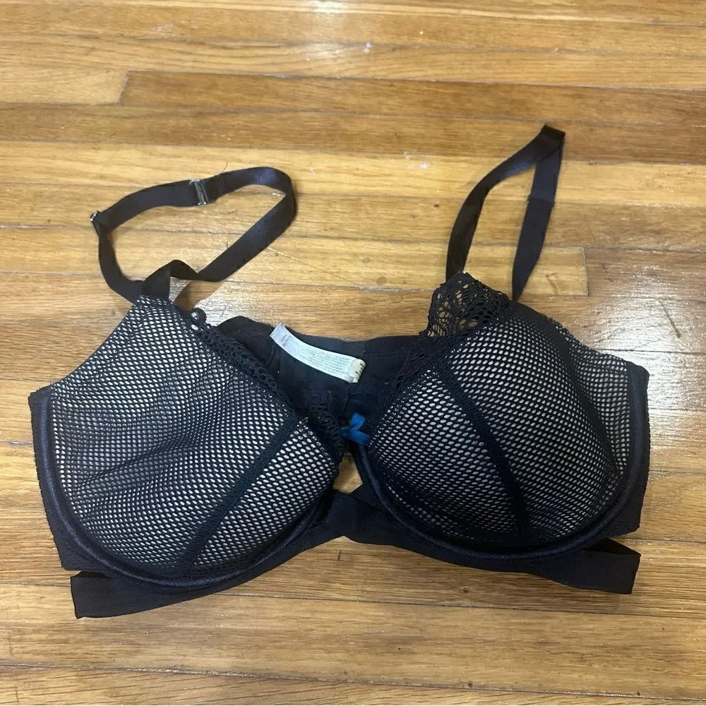 CACIQUE LANE BRYANT FISHNET & LACE LIGHTLY LINED FRENCH BALCONETTE BRA 36DDD
